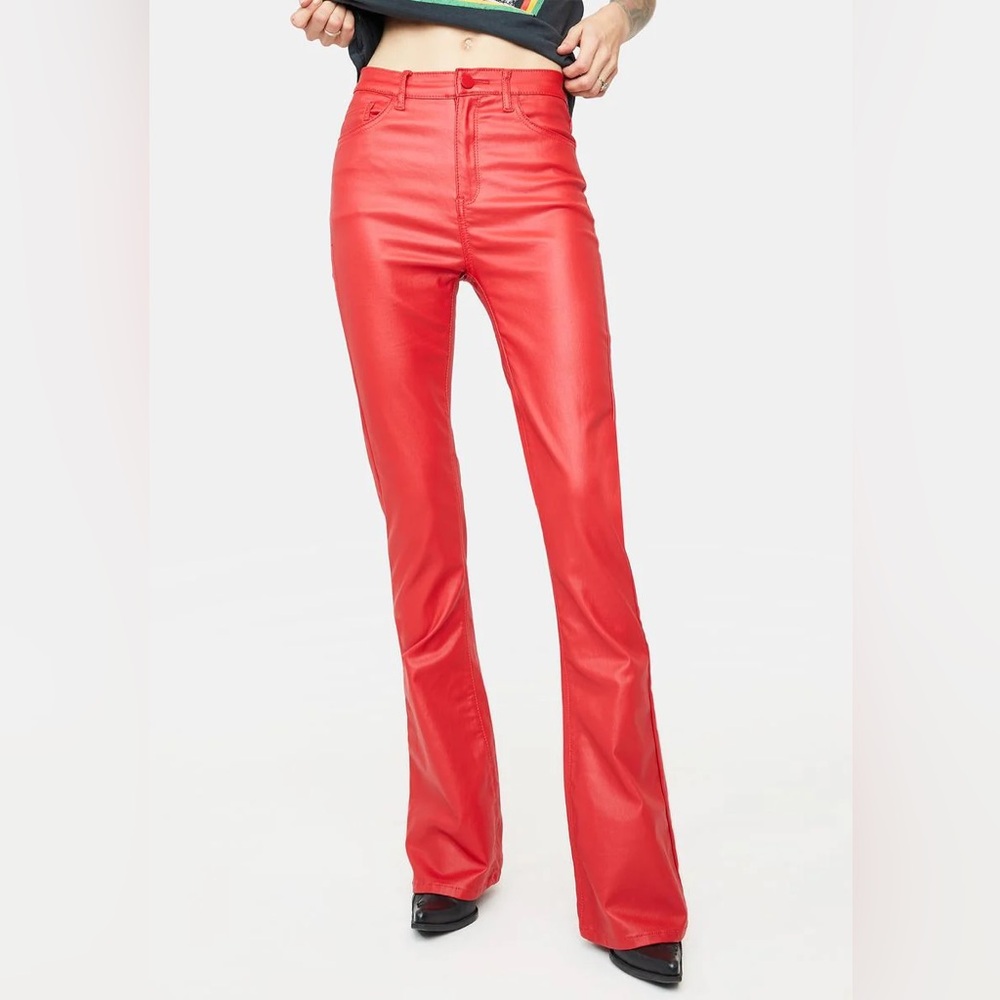 Edikted Red Leather Pants Size M